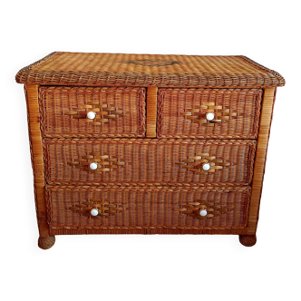 Vintage rattan chest of drawers 1970