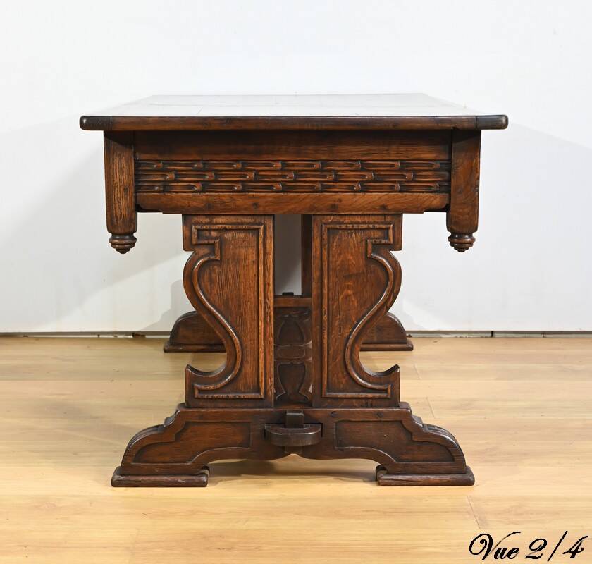 Oak Desk Table, Neo-Gothic style – Early 20th century