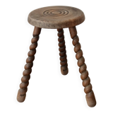 Vintage rustic turned wooden tripod stool