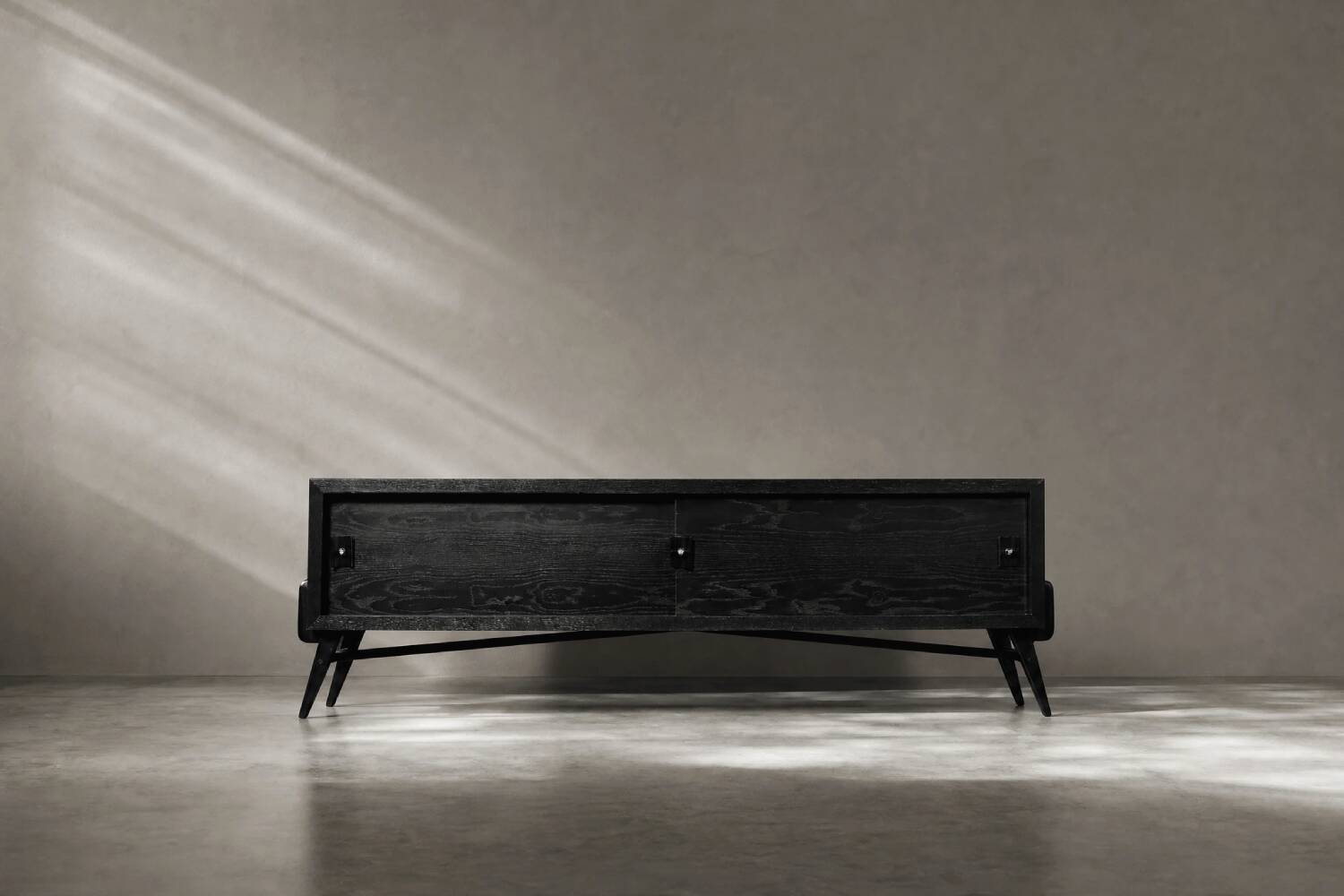 Mid-Century Modern Scandinavian Dark Oak Sideboard with Metal Handles