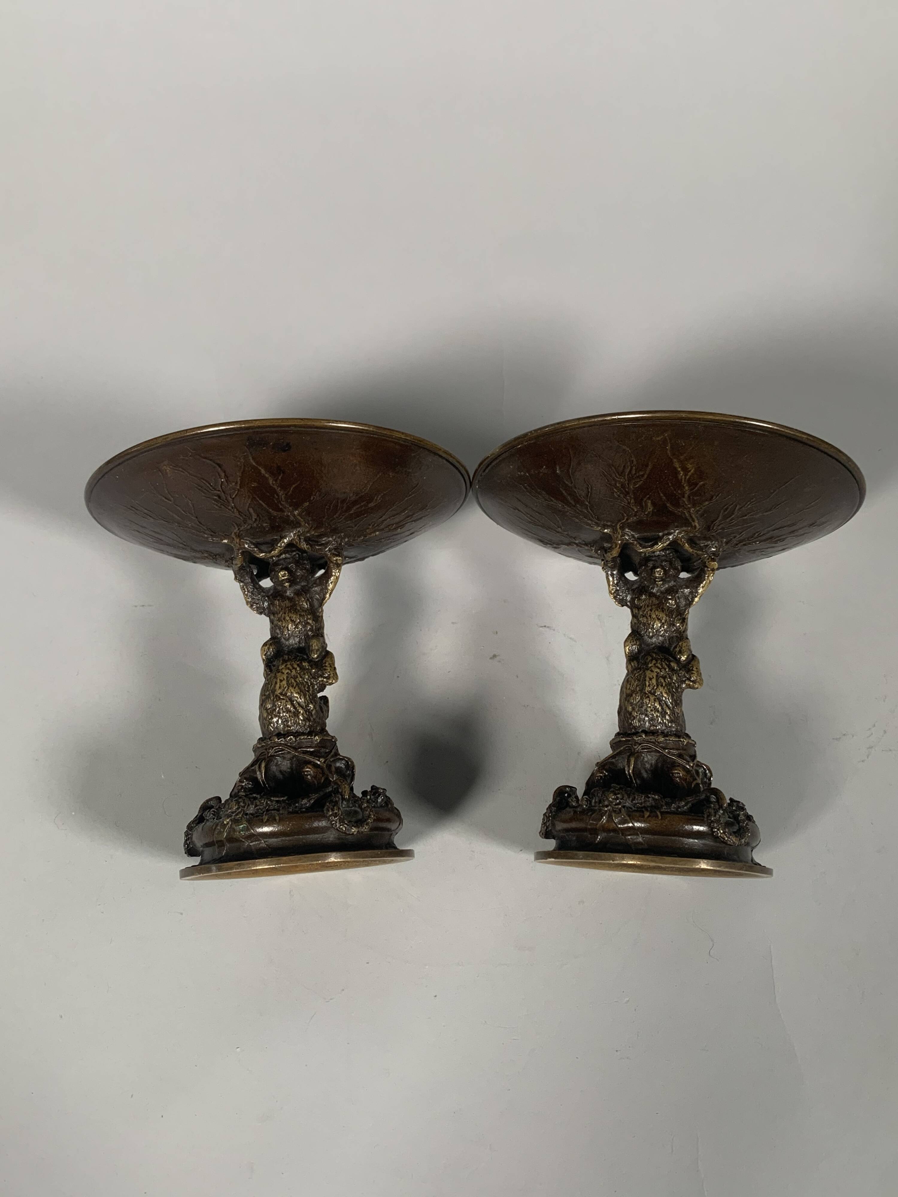 Christophe Fratin (1801-1864) Pair of Bronze Cups with Bears
