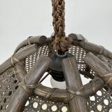 Vintage rattan and webbing hanging lamp 1970s retro