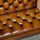 Pair of Victorian Chesterfield pub benches in leather.