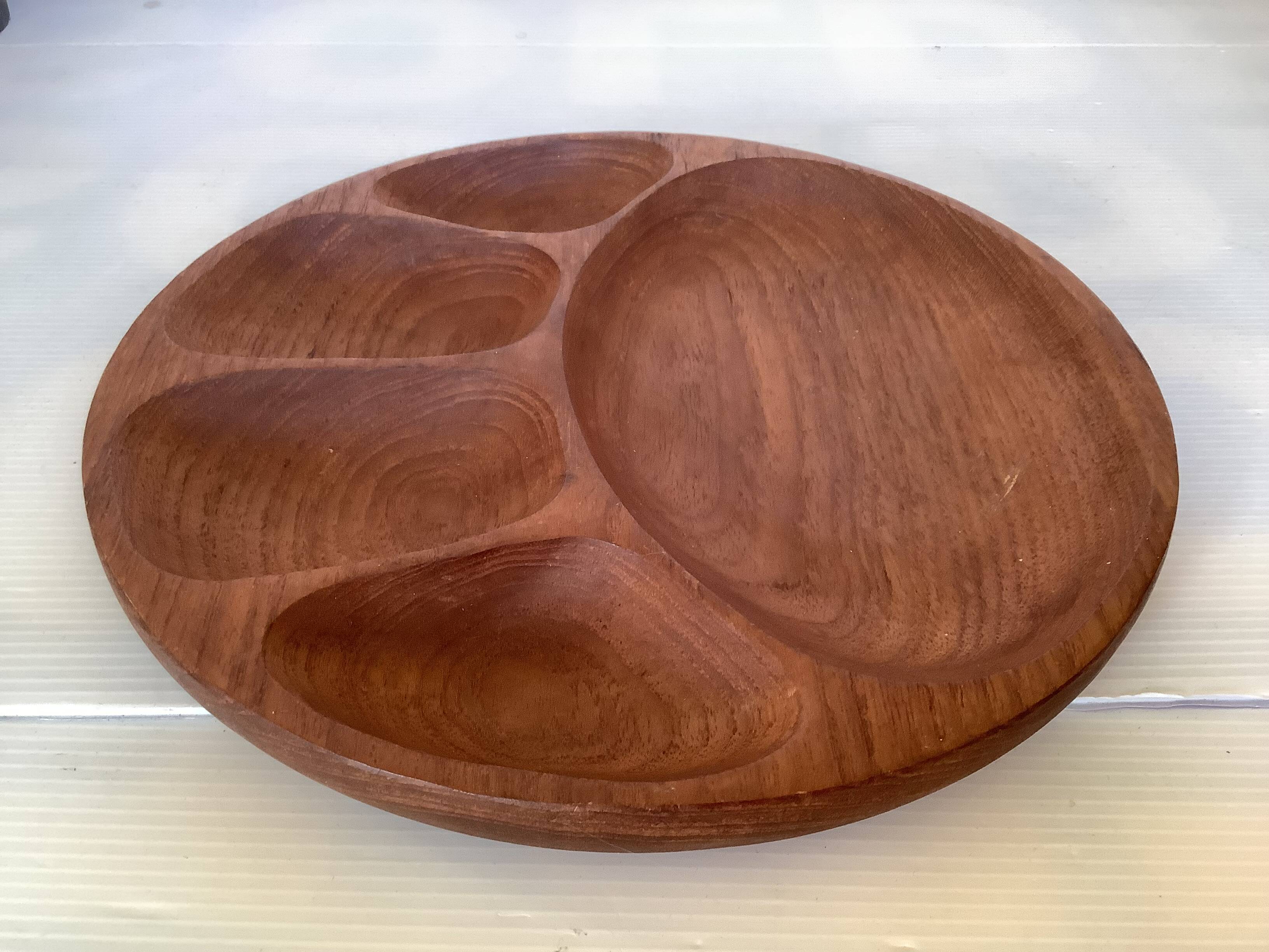 Scandinavian-style teak tray with compartments