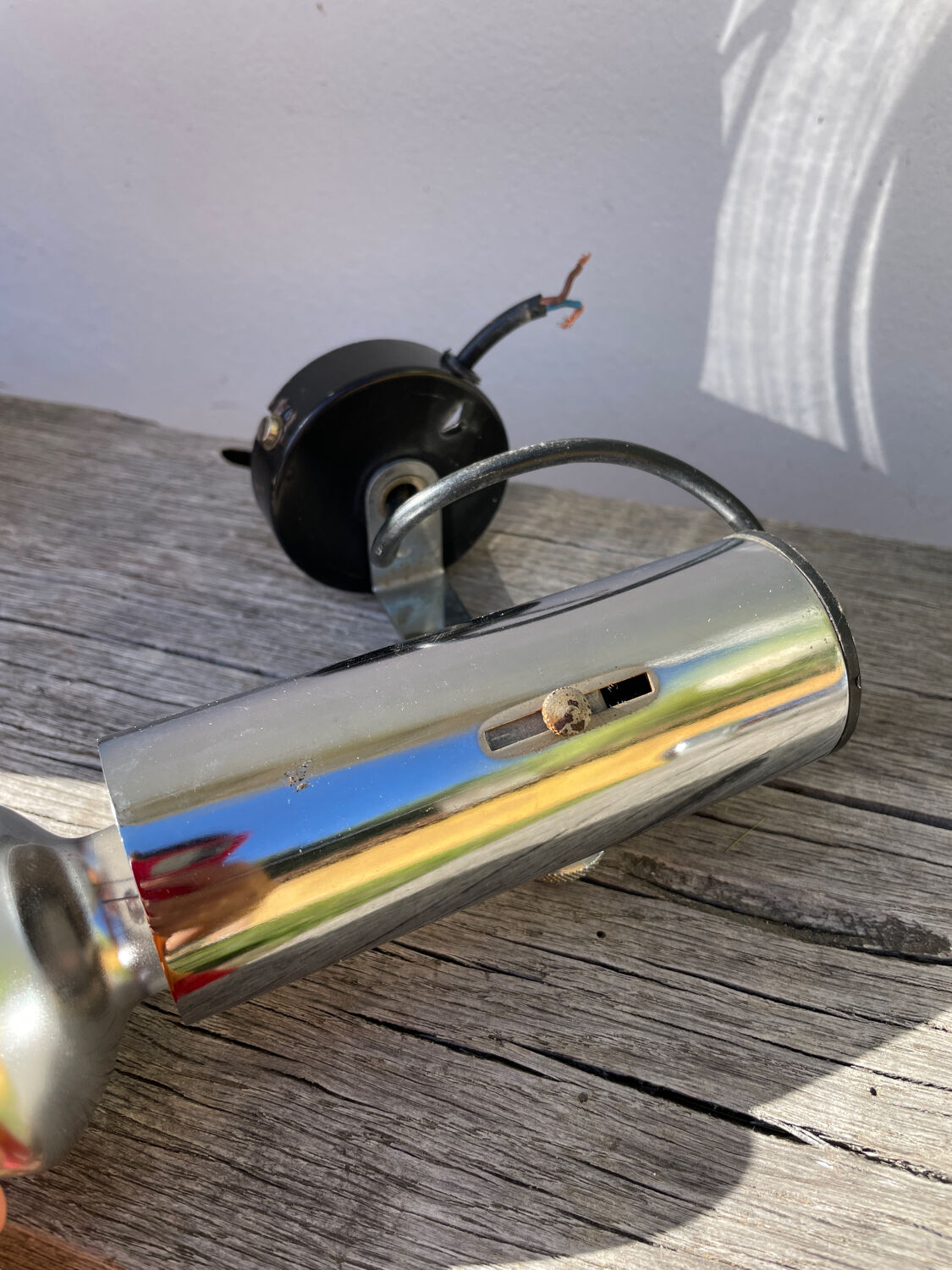 Pair of chrome metal wall lights from the 1970s.