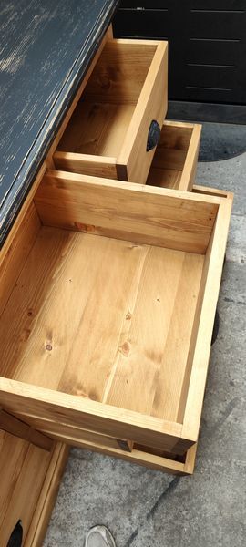 Furniture with drawers waxed pine above black top three tablets furniture of trade