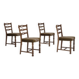 1970s, set of 4 Danish dining chairs in oak wood, green furniture wool.