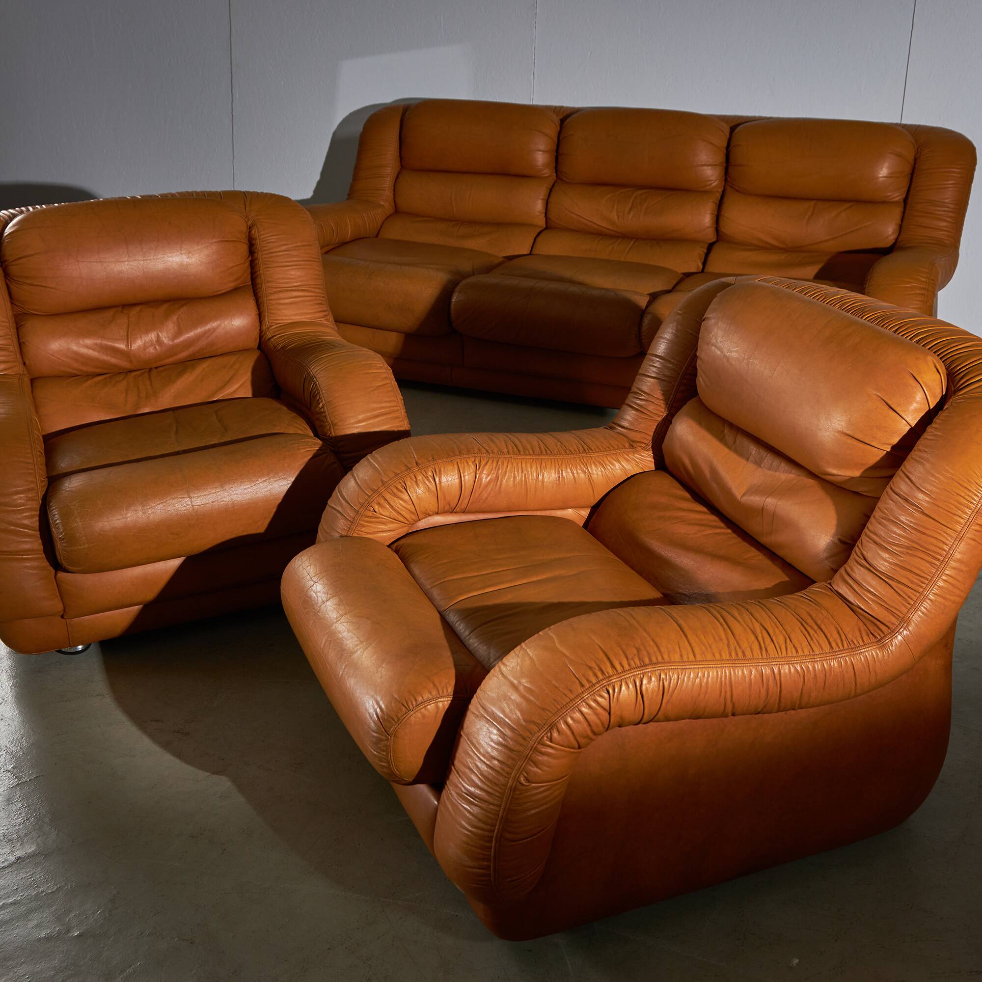 Light Warm Brown Leather Sofa Set
