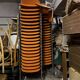 Sérié 39 chaises 4 fauteuils DSC 106 en tissu orange par Giancarlo Piretti pour Castelli