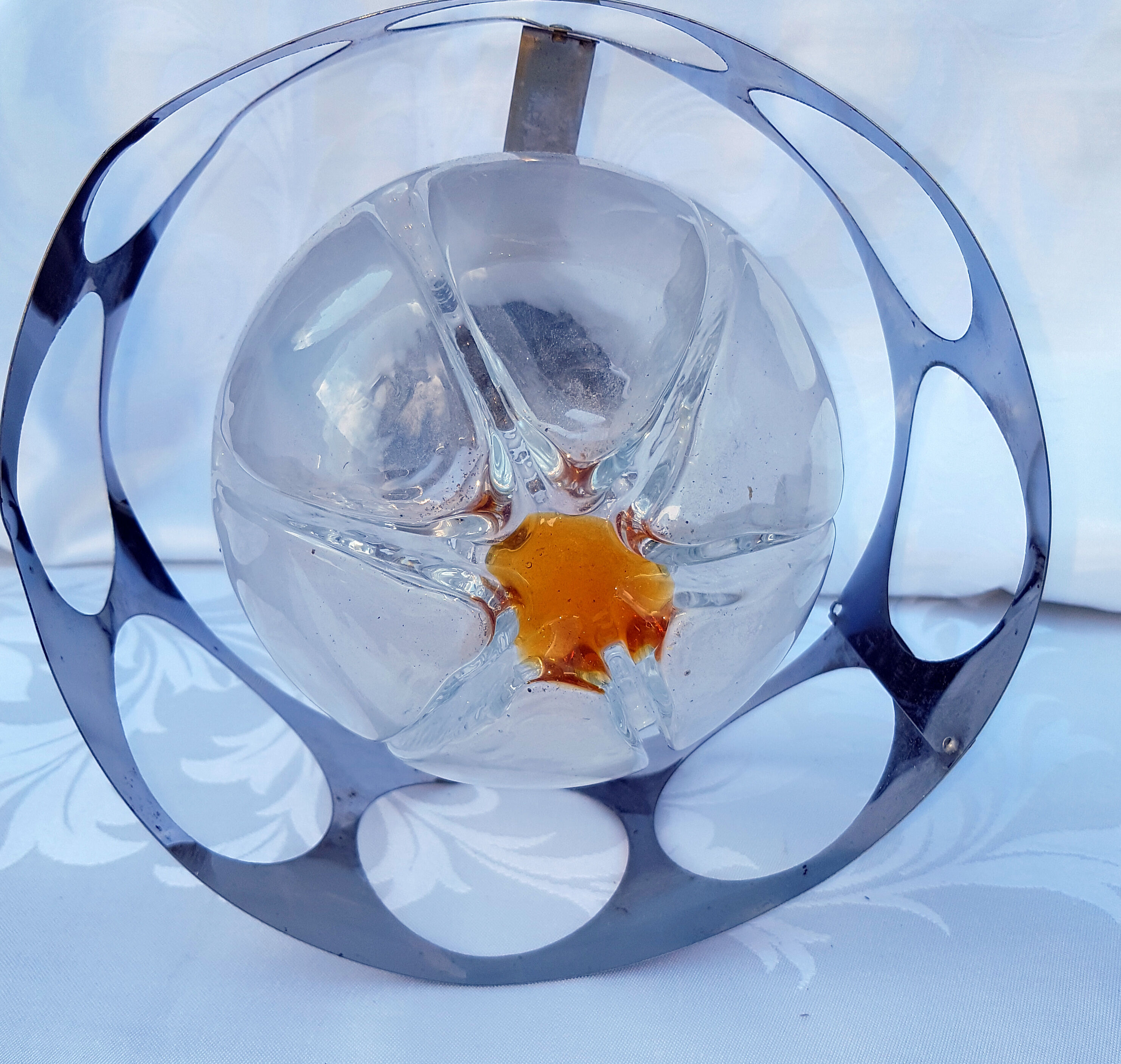 Vintage hanging lamp Murano glass and chrome metal