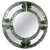 Mid-century round green Murano glass Italian mirror by Mazzega, 1960s
