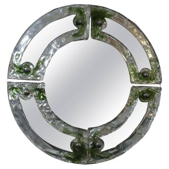 Mid-century round green Murano glass Italian mirror by Mazzega, 1960s