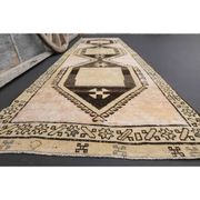 1970s Vintage Turkish Hand-Knotted Wool Cotton Beige Runner Rug  103x374