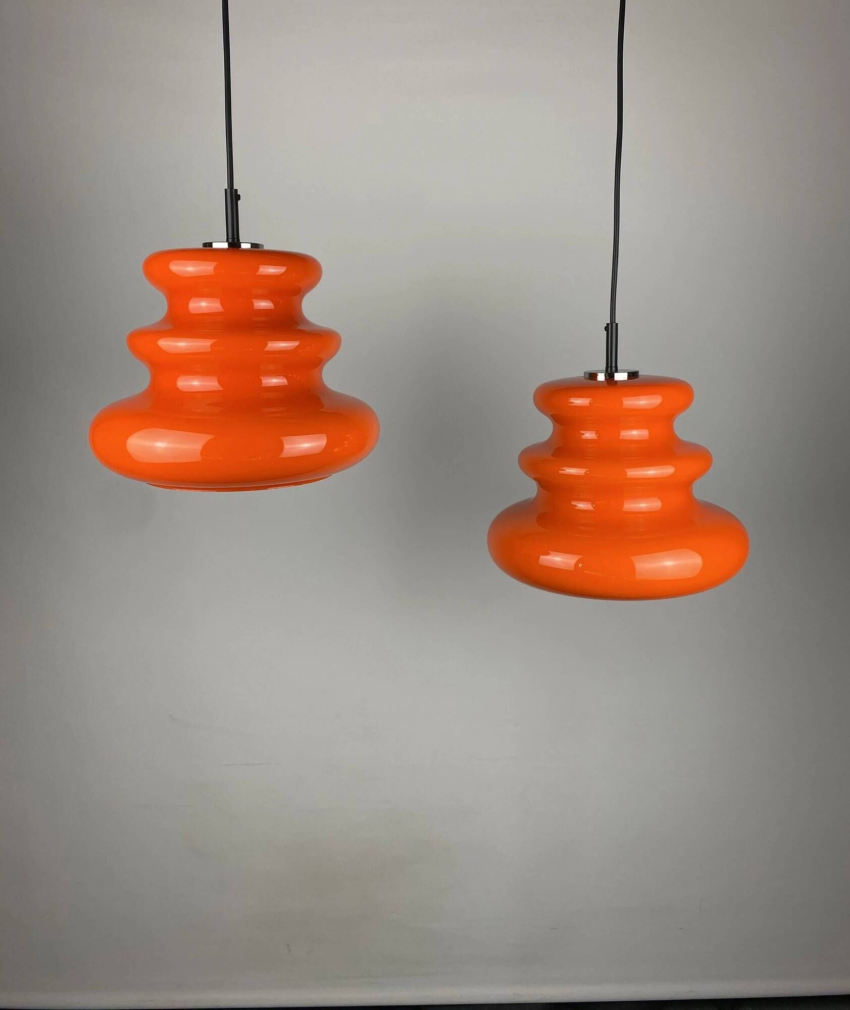 Bright orange glass pendant light AH 1 by Peill and Putzler 1960