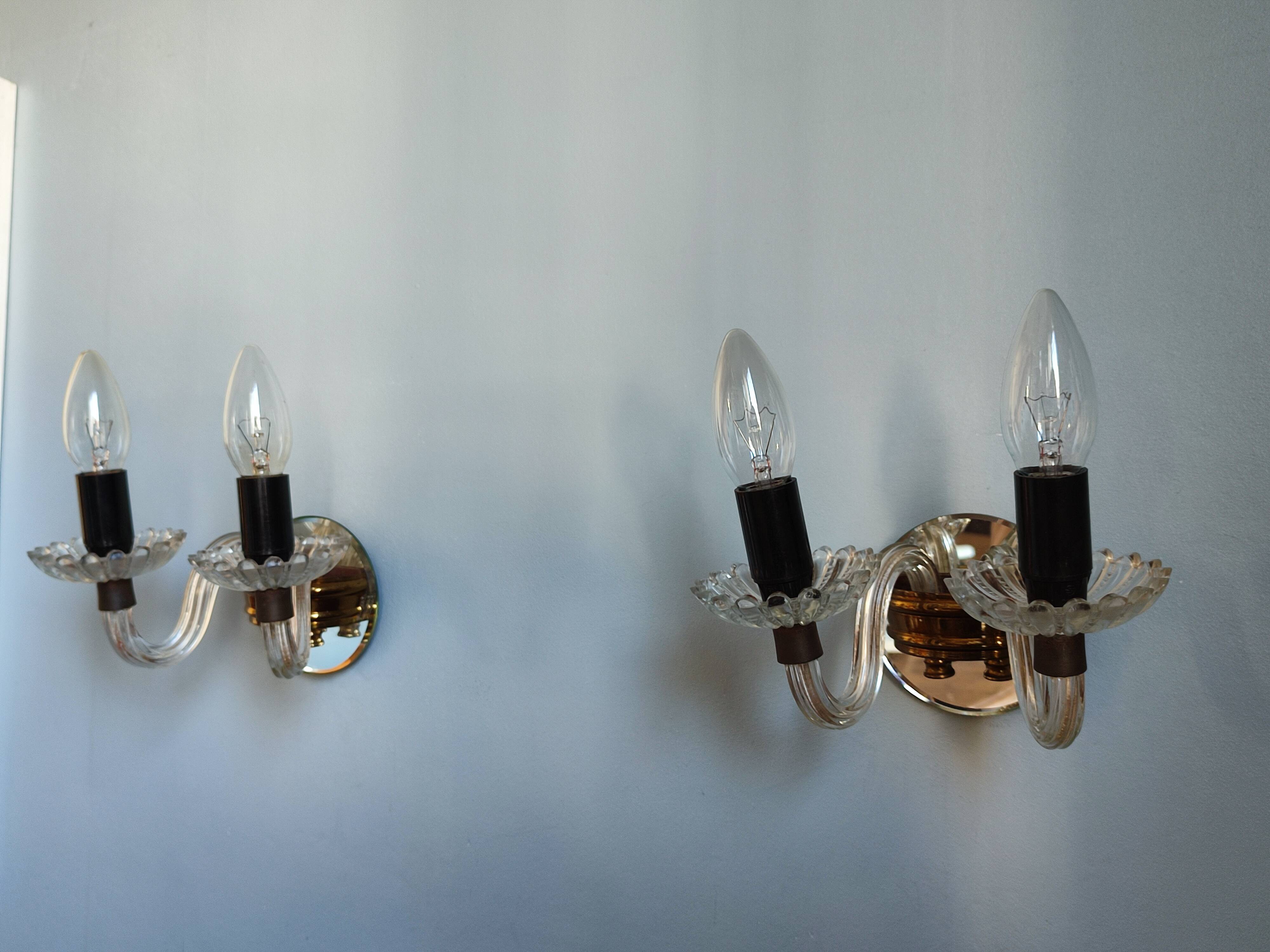 Pair of vintage glass/mirror two-arm wall lights