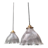 Pair of holophane glass pendant lights