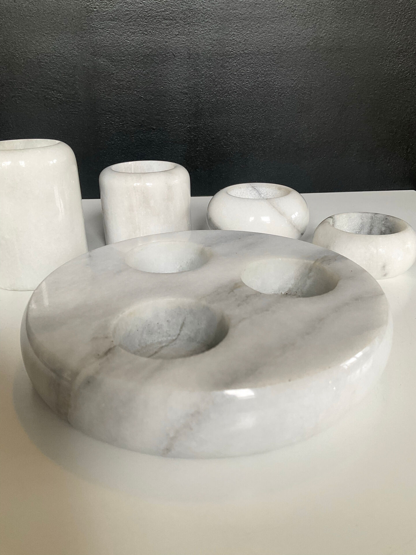 Set of 5 vintage marble candlesticks