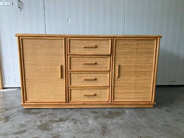 Vintage rattan sideboard in Roche Bobois style