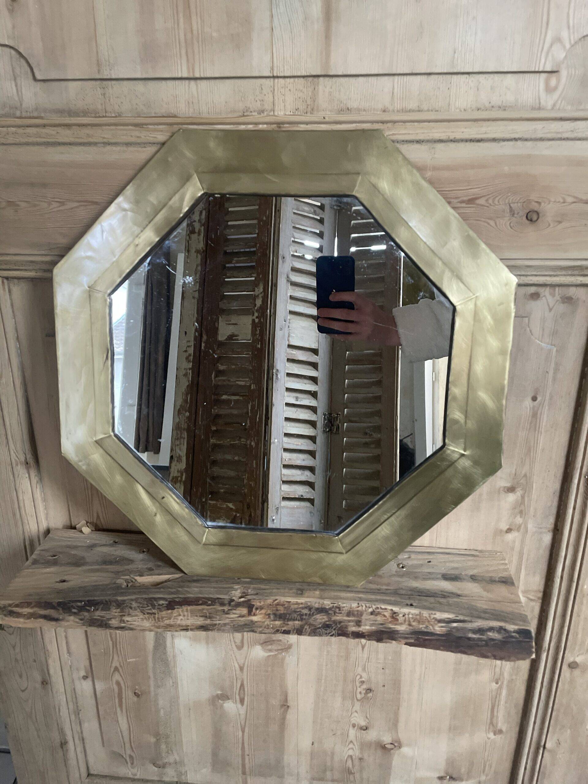 Hexagonal brass mirror
