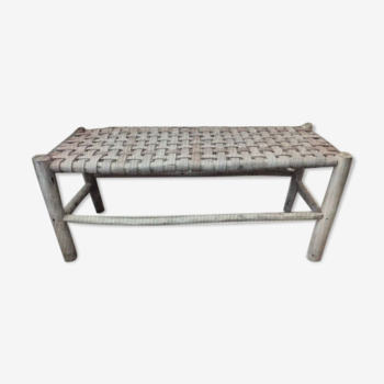 Traditional Moroccan beldi bench in leather and wood