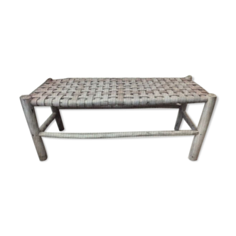 Traditional Moroccan beldi bench in leather and wood