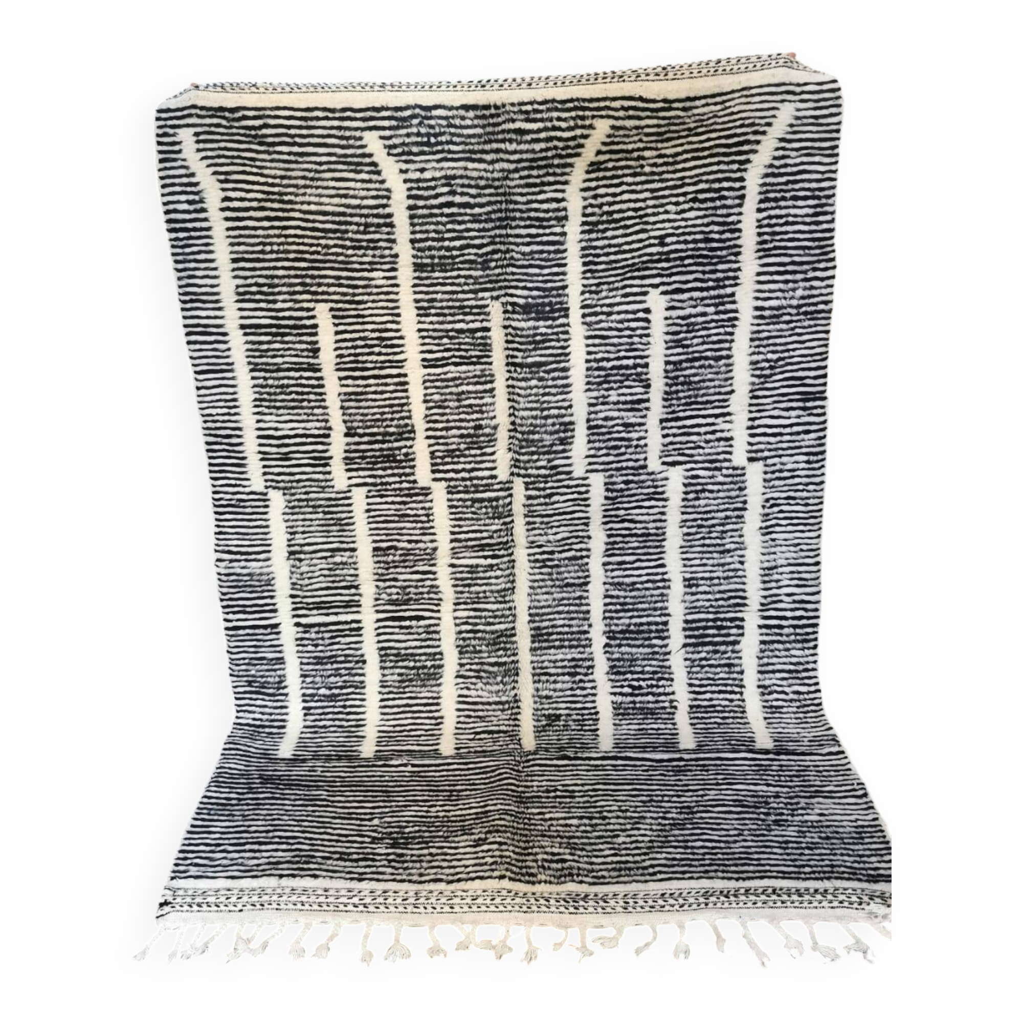 Black and white striped Beni Ouarain rug 3/2m