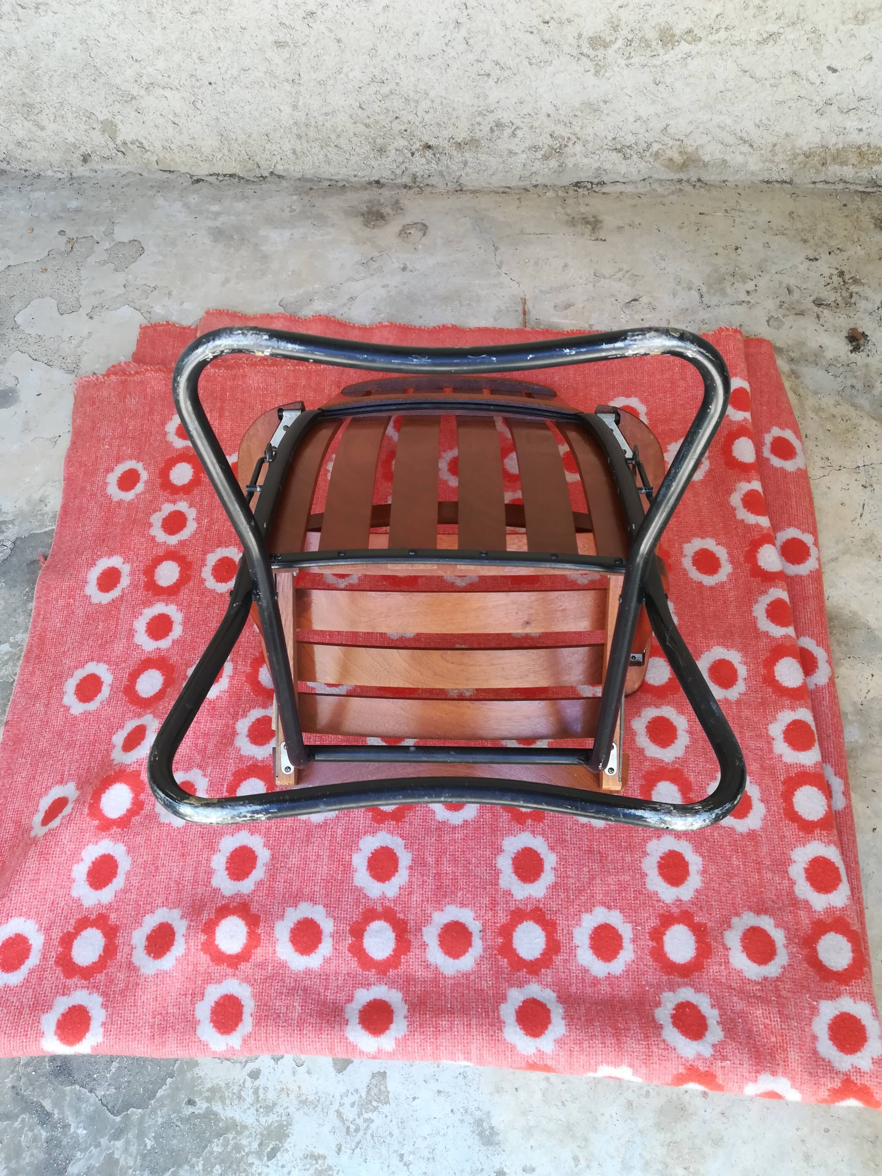 Teak wood folding armchair