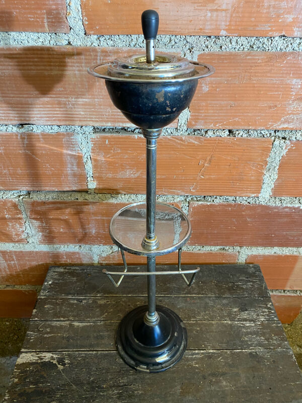 Cendrier Sur Pied + Plateau + Range Revues Métal Noir + Chromé Vintage