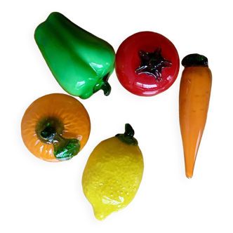 Set of 5 decorative fruits and vegetables in blown glass