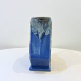 Large alpho fat lava art deco pitcher with blue ceramic handles 1930