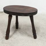 Low brutalist solid wood stool 1950