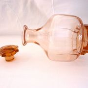 Vintage service in pink salmon glass – Carafe, 8 glasses, and Art Deco tray.