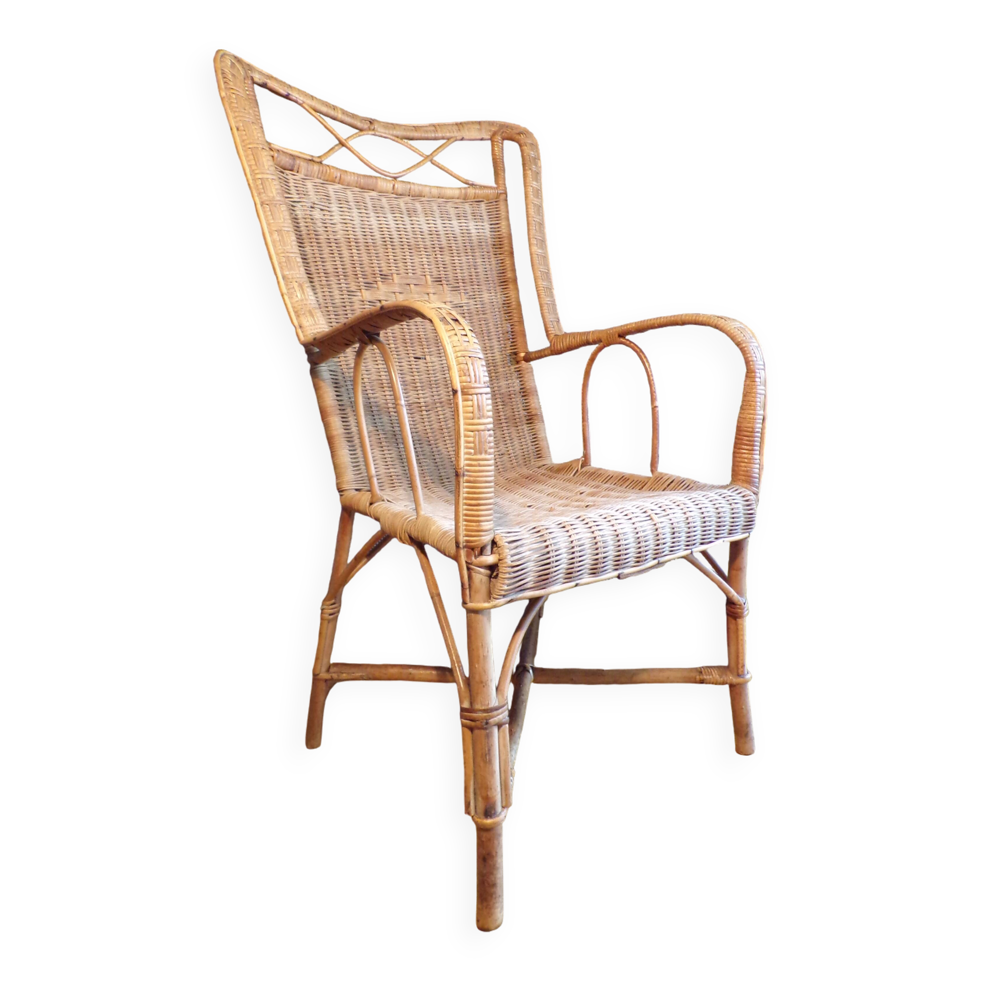 Fauteuil rotin 1930-50