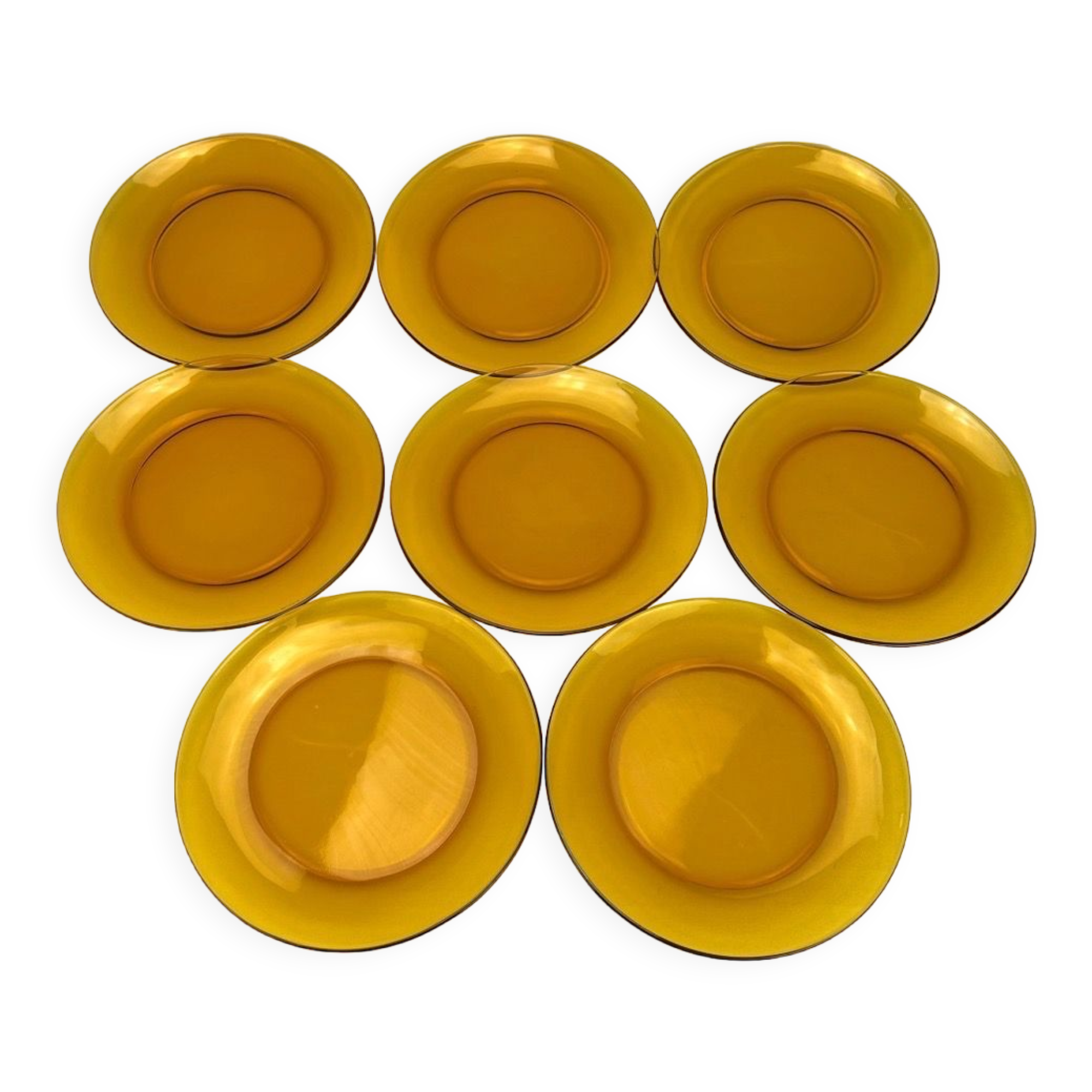 8 flat plates Duralex amber glass 70s