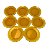 8 assiettes plates Duralex verre ambré années 70