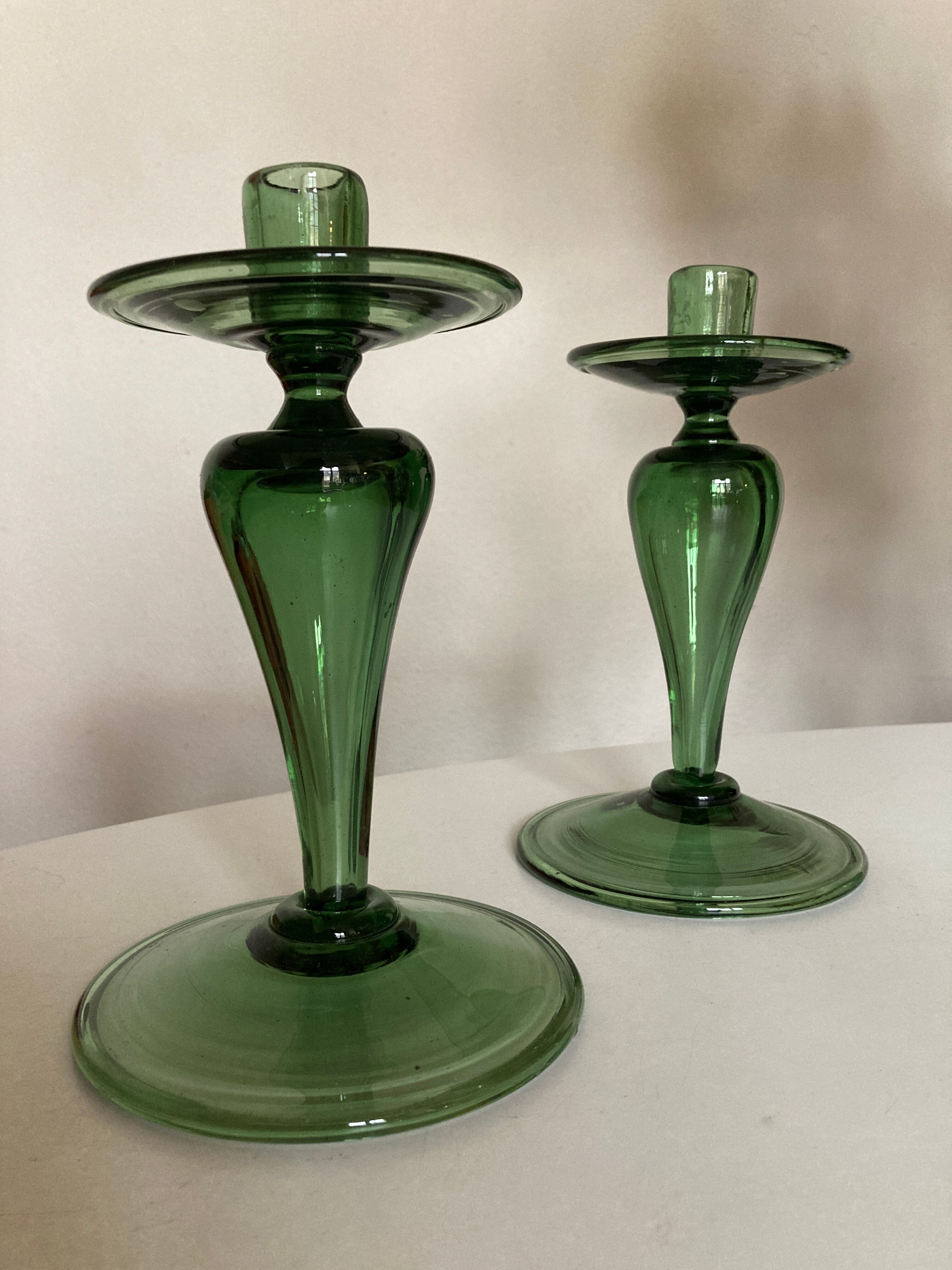 Pair of blown glass candlesticks 1960