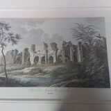 Old Color Lithograph “Roman Aqueduct Fréjus” + Black Wood Frame #A686