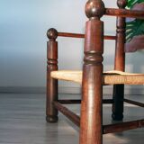 Oak and rush armchair, brutalist style, Charles Dudouyt, 1940s