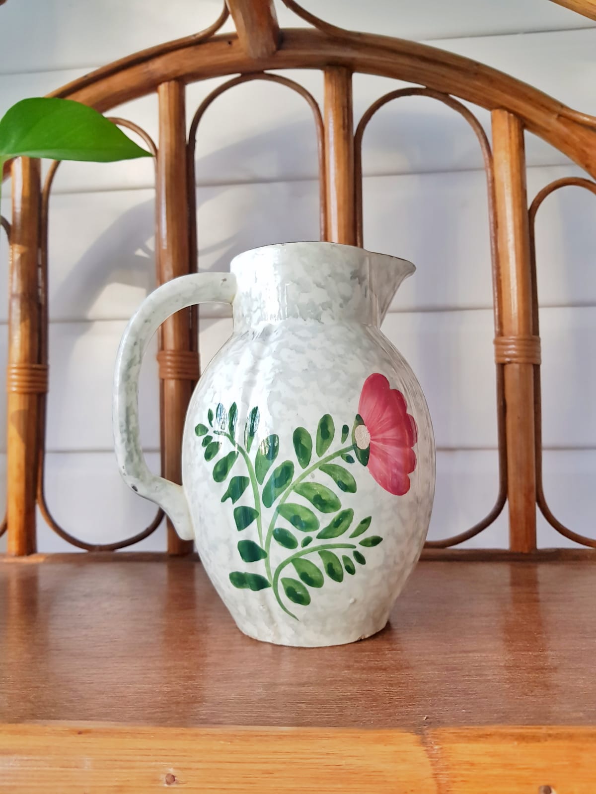 Pitcher vase shiny flowered ceramic