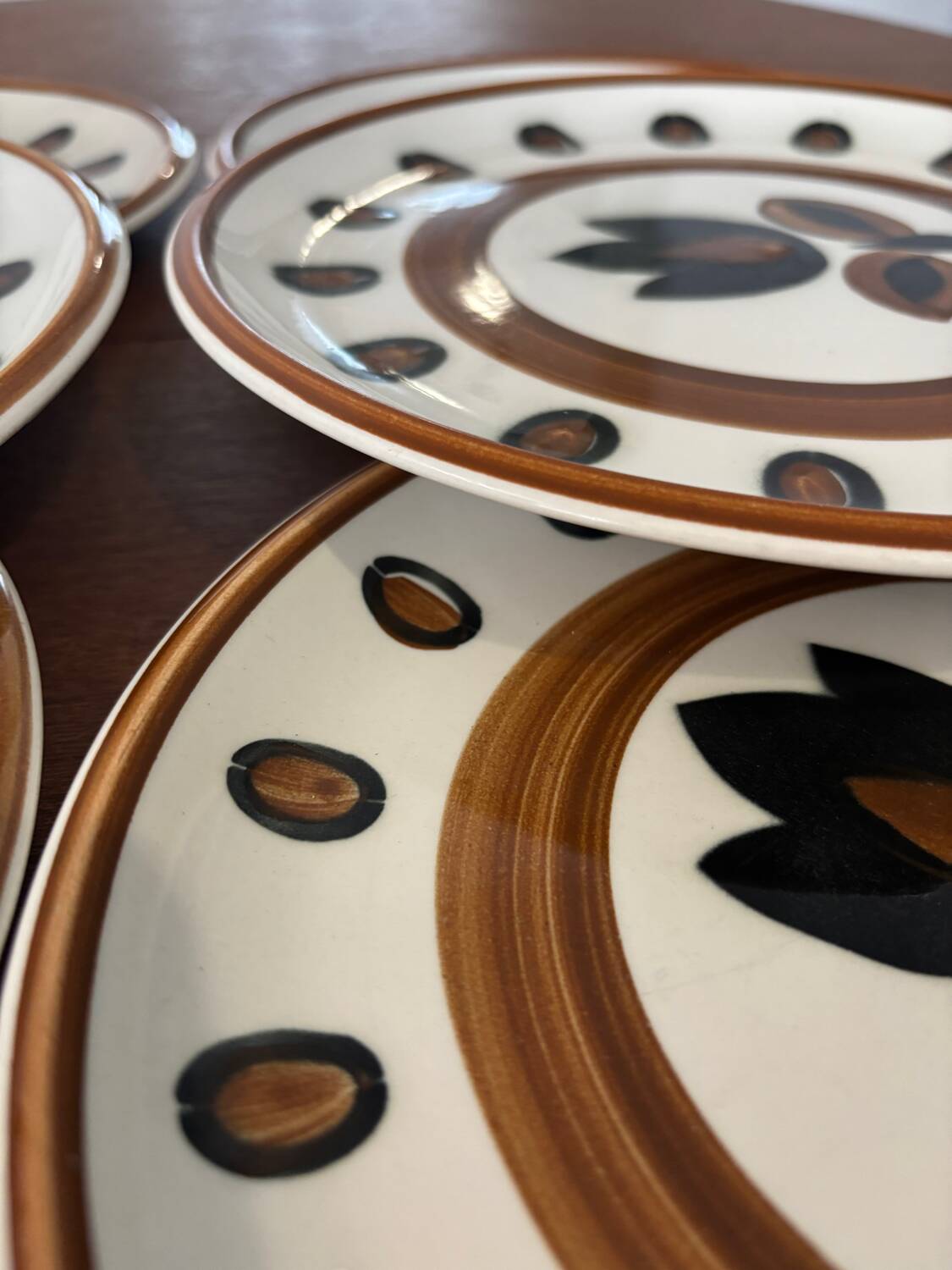 Service 6 assiettes plate boch la louviere vintage 1970 modele kimono - annees 70 - assiettes seventies boch tulipe