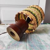 Vintage 1965 lamp in wood and raffia