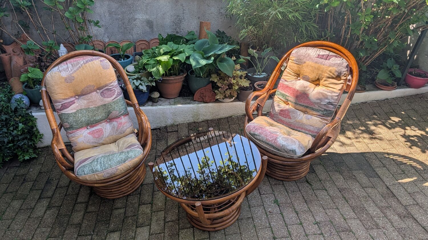 1970s spiral rattan lounge set