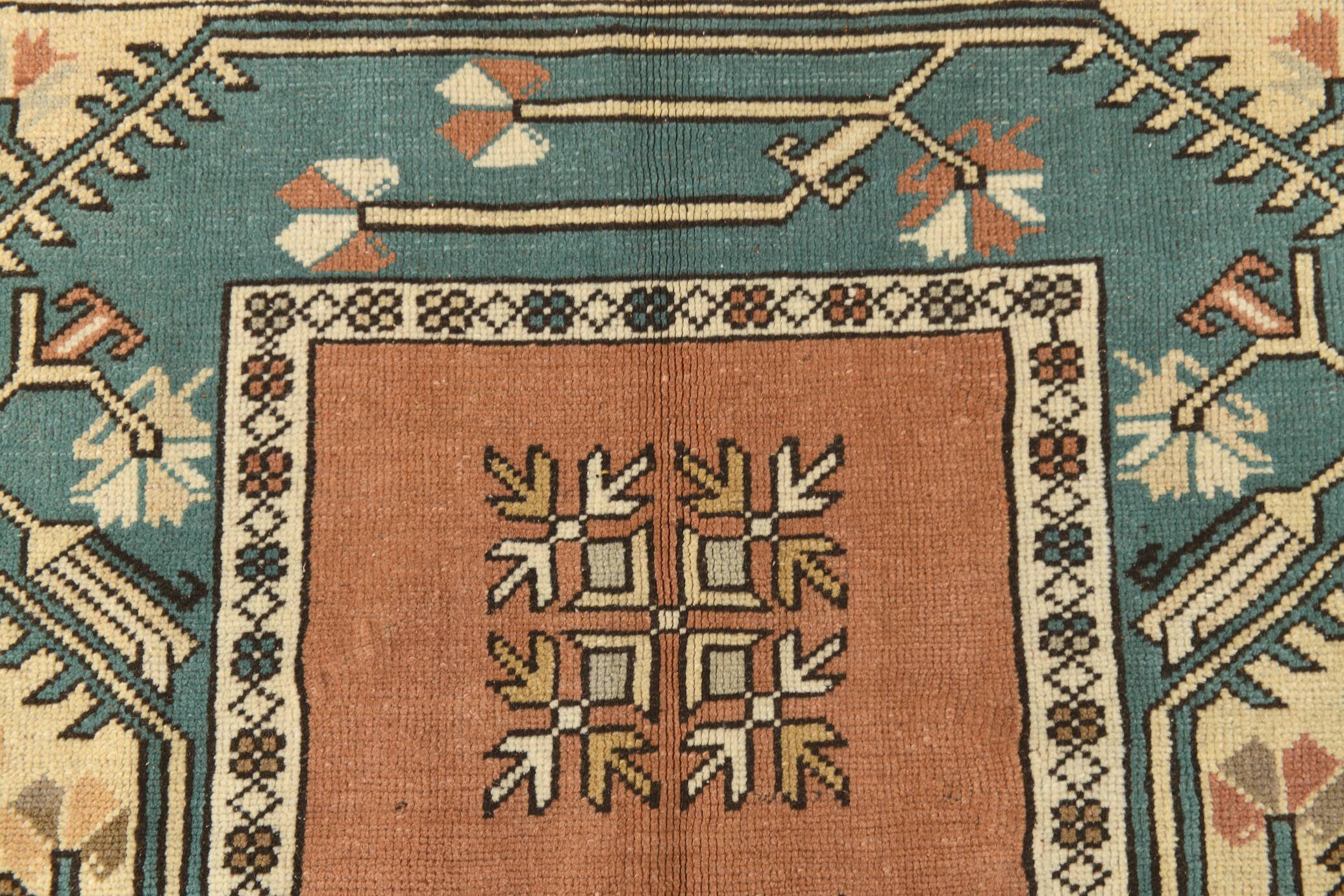 5x8 Shades Of Copper Green Vintage Oushak Rug, 146x227Cm SKU 24356