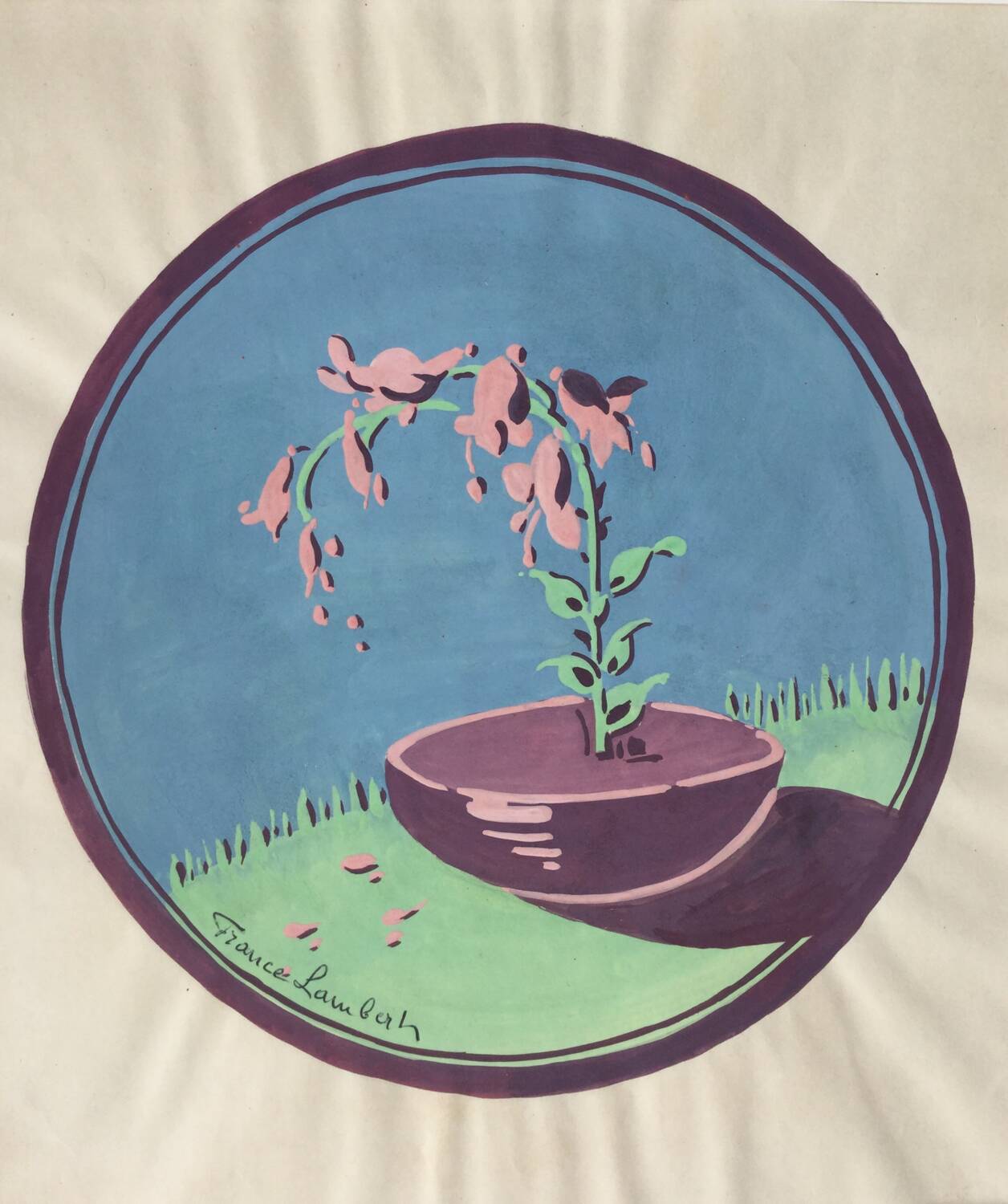 The bellflowers. Gouache Art Deco by France Lambert, 1902-1981.