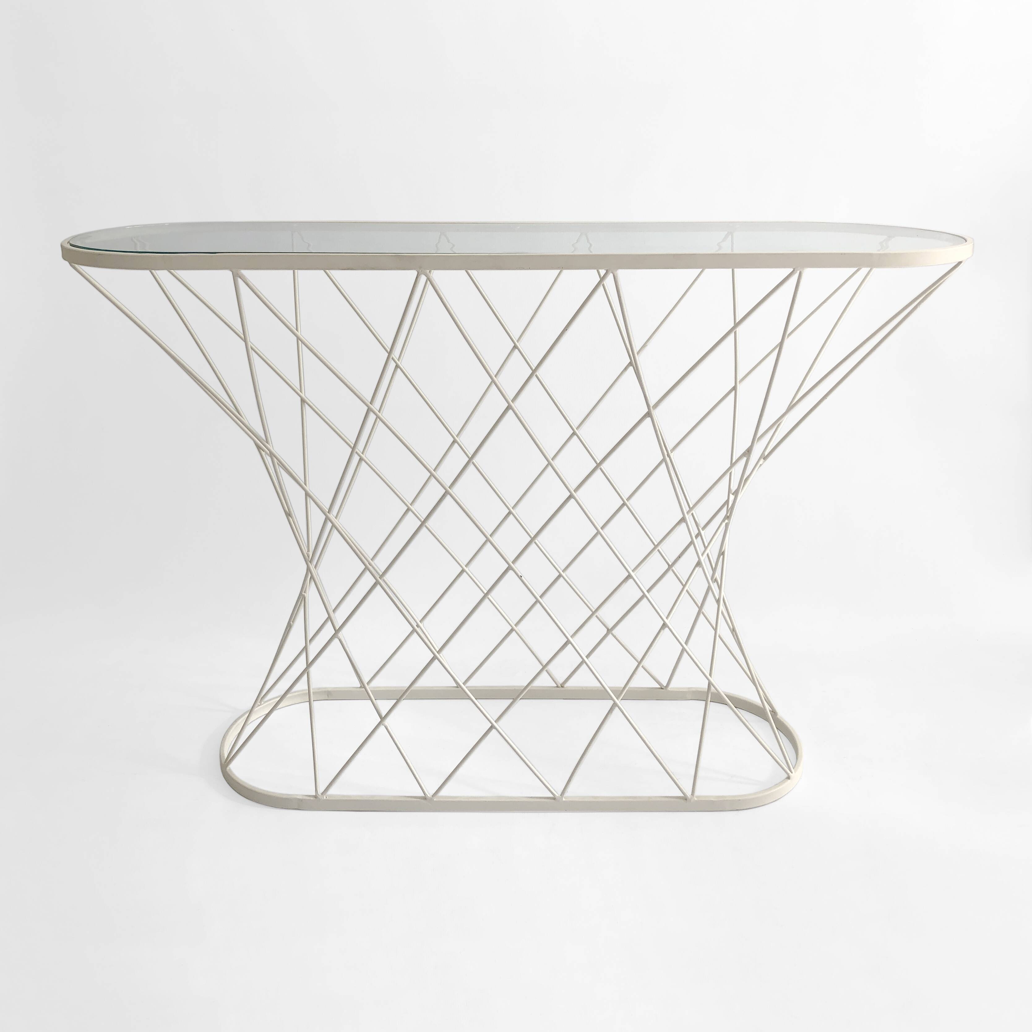White Twisted Console 1980s  Noguchi Style USA Mid Century Oval