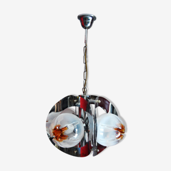 Lustre italien Mazzega et ses 4 globes en verre de Murano