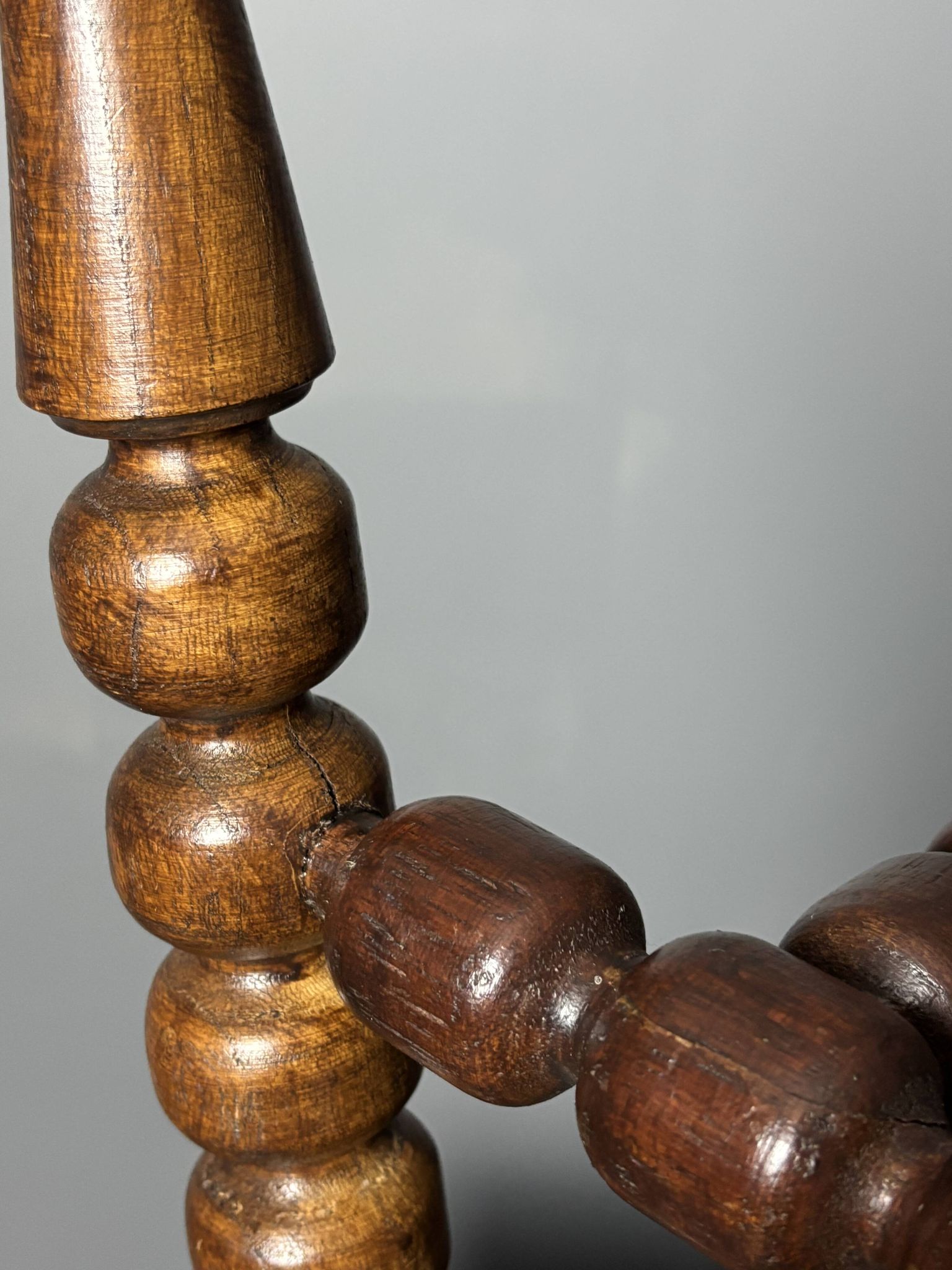 Midcentury brutalist wood turned stool in the style of Charles Dudouyt, 50s