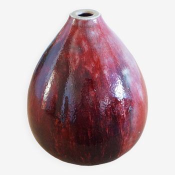 Red enameled stoneware vase, stamped