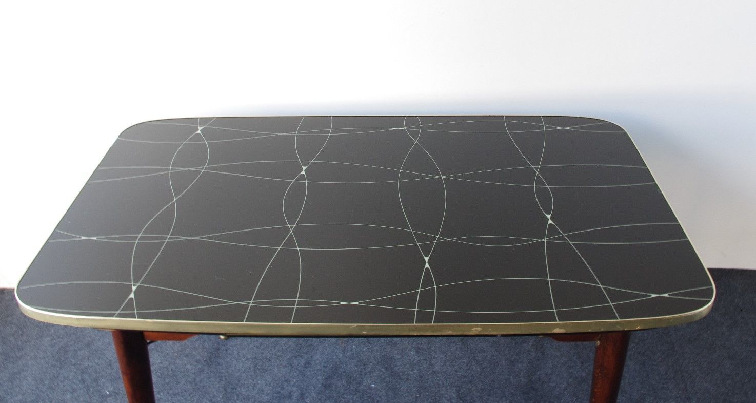 Folding table with black and gold painted glass, 1950