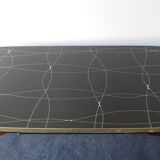 Folding table with black and gold painted glass, 1950